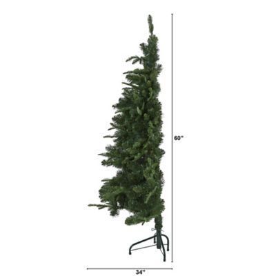 Image showing  5 ft. Grand Teton Spruce Flat Back Artificial Christmas Tree with Clear LED Lights and Bendable Branches