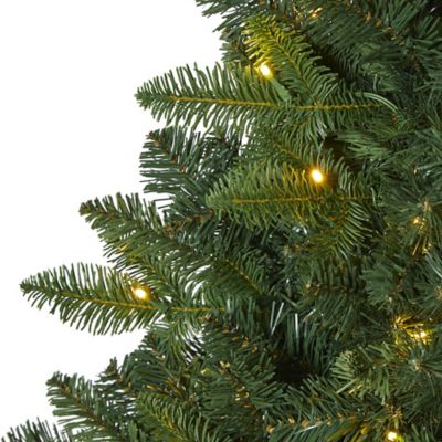 Image showing  5 ft. Grand Teton Spruce Flat Back Artificial Christmas Tree with Clear LED Lights and Bendable Branches