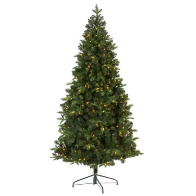 Nearly Natural 7 ft. Grand Teton Spruce Flat Back Artificial Christmas Tree with Clear LED Lights and Bendable Branches