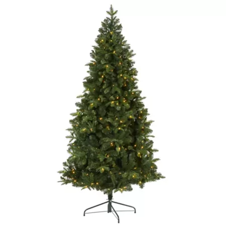 Nearly Natural 7' Grand Teton Spruce Flatback Artificial Christmas Tree with Clear LED Lights and Bendable Branches Artificial Christmas Trees