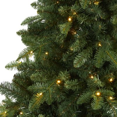 Image showing  7 ft. Grand Teton Spruce Flat Back Artificial Christmas Tree with Clear LED Lights and Bendable Branches