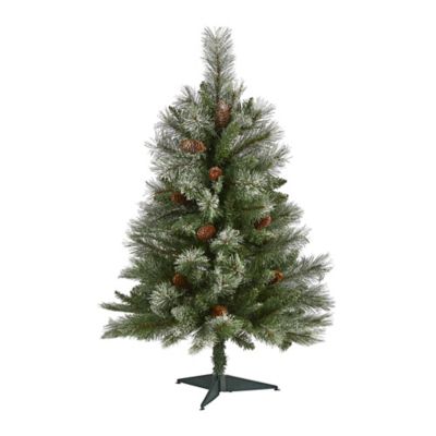 Nearly Natural 3 ft. Snowed French Alps Mountain Pine Artificial Christmas Tree with Bendable Branches and Pine Cones