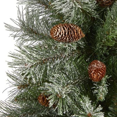 Image showing  3 ft. Pre-Lit Snowed French Alps Mountain Pine Artificial Christmas Tree with Bendable Branches and Pine Cones