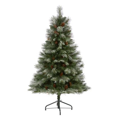 Nearly Natural 5 ft. Snowed French Alps Mountain Pine Artificial Christmas Tree with Bendable Branches and Pine Cones