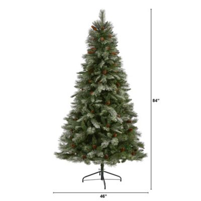 Image showing  7 ft. Snowed French Alps Mountain Pine Artificial Christmas Tree with Bendable Branches and Pine Cones