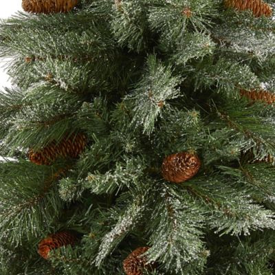 Image showing  7 ft. Snowed French Alps Mountain Pine Artificial Christmas Tree with Bendable Branches and Pine Cones