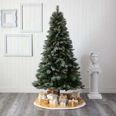 Image showing  7 ft. Snowed French Alps Mountain Pine Artificial Christmas Tree with Bendable Branches and Pine Cones