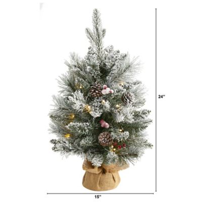 Image showing  2 ft. Pre-Lit Flocked Artificial Christmas Tree with Pine Cones, Berries and Bendable Branches, Clear Lights