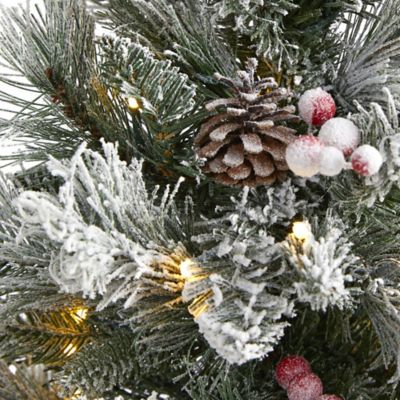 Image showing  2 ft. Pre-Lit Flocked Artificial Christmas Tree with Pine Cones, Berries and Bendable Branches, Clear Lights