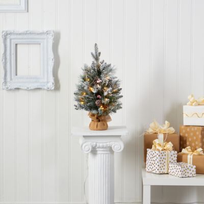 Image showing  2 ft. Pre-Lit Flocked Artificial Christmas Tree with Pine Cones, Berries and Bendable Branches, Clear Lights