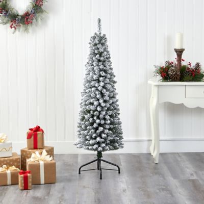 Image showing  5 ft. Flocked Pencil Artificial Christmas Tree with Bendable Branches