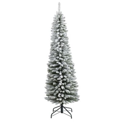 Nearly Natural 6 ft. Flocked Pencil Artificial Christmas Tree with Bendable Branches