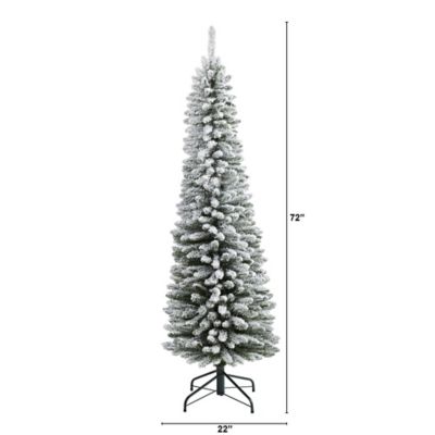 Image showing  6 ft. Flocked Pencil Artificial Christmas Tree with Bendable Branches