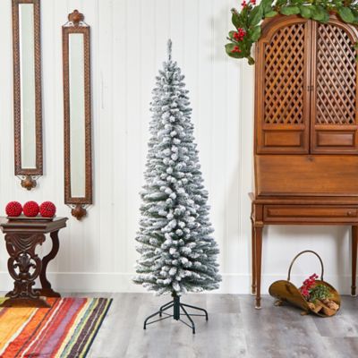 Image showing  6 ft. Flocked Pencil Artificial Christmas Tree with Bendable Branches