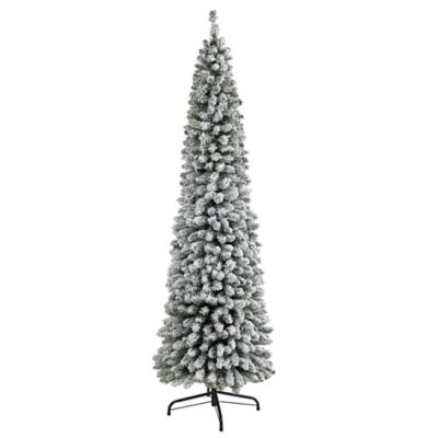 Nearly Natural 7 ft. Flocked Pencil Artificial Christmas Tree with Bendable Branches