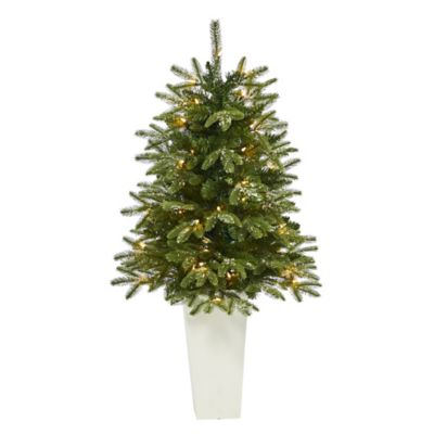 Nearly Natural 44 in. Snowed Grand Teton Fir Artificial Christmas Tree in Planter with Clear Lights, Bendable Branches