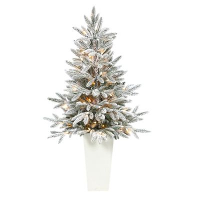 Nearly Natural 44 in. Flocked Manchester Spruce Artificial Christmas Tree in White Planter