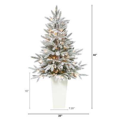 Image showing  44 in. Flocked Manchester Spruce Artificial Christmas Tree in White Planter