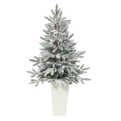 Image showing  44 in. Flocked Manchester Spruce Artificial Christmas Tree in White Planter