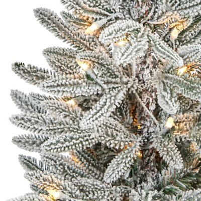 Image showing  44 in. Flocked Manchester Spruce Artificial Christmas Tree in White Planter