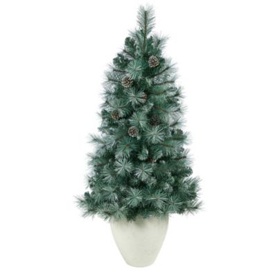 Image showing  50 in. Frosted Tip British Columbia Mountain Pine Artificial Christmas Tree in White Planter
