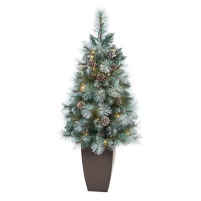 Nearly Natural 3.5 ft. Frosted Tip British Columbia Mountain Pine Artificial Christmas Tree in Metal Planter