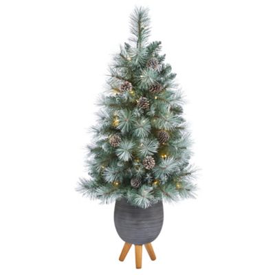 Nearly Natural 3.5 ft. Frosted Tip British Columbia Mountain Pine Artificial Christmas Tree in Gray Planter with Stand