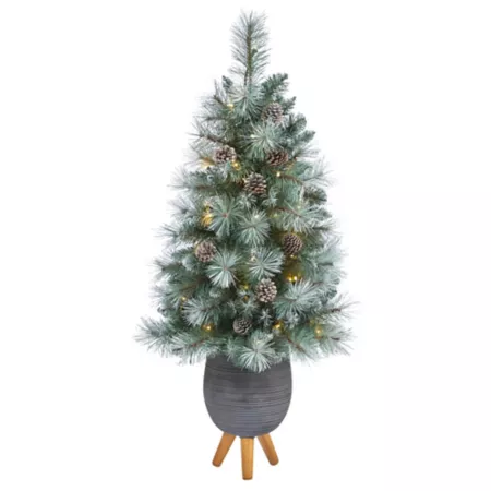 Nearly Natural 3.5' Frosted Tip British Columbia Mountain Pine Artificial Christmas Tree in Gray Planter with Stand Artificial Christmas Trees