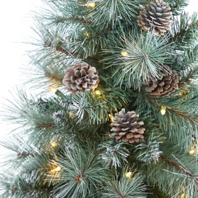 Image showing  3.5 ft. Frosted Tip British Columbia Mountain Pine Artificial Christmas Tree in Gray Planter with Stand