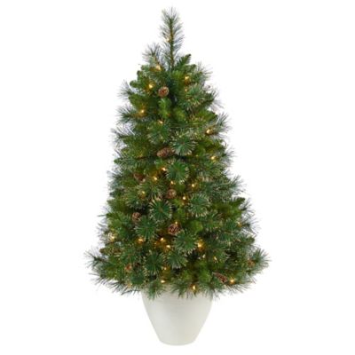 Nearly Natural 50 in. Golden Tip Washington Pine Artificial Christmas Tree in White Planter