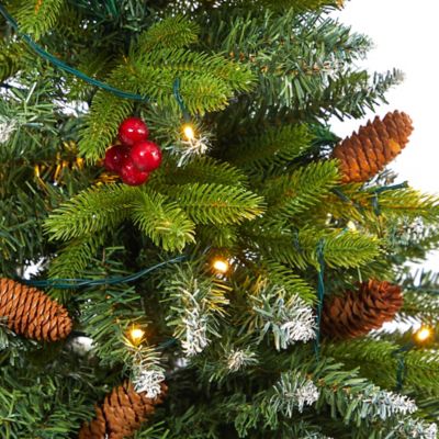 Image showing  62 in. Snow-Tipped Portland Spruce Artificial Christmas Tree in Red Tower Planter