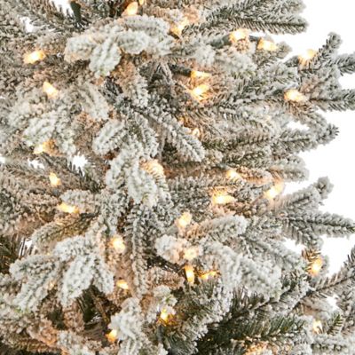 Image showing  57 in. Flocked Fraser Fir Artificial Christmas Tree in Tower Planter, White