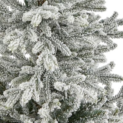 Image showing  57 in. Flocked Fraser Fir Artificial Christmas Tree in Tower Planter, White
