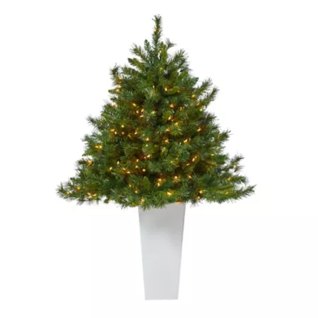 Nearly Natural 4.5' Wyoming Mixed Pine Artificial Christmas Tree in Tower Planter White Artificial Christmas Trees