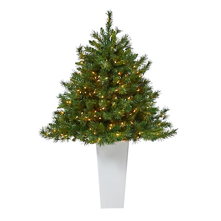 Nearly Natural 4.5 ft. Wyoming Mixed Pine Artificial Christmas Tree in Tower Planter, White