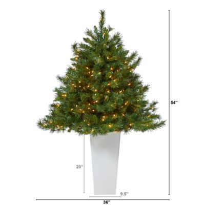 Image showing  4.5 ft. Wyoming Mixed Pine Artificial Christmas Tree in Tower Planter, White