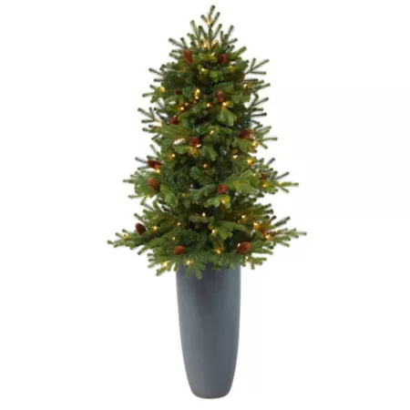 Nearly Natural 5' Yukon Mountain Artificial Christmas Tree in Gray Planter Artificial Christmas Trees