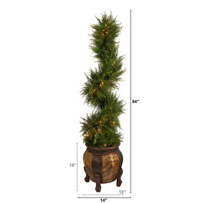 Image showing  4.5 ft. Artificial Indoor/Outdoor UV-Resistant Spiral Cypress Tree with Clear LED Lights in Decorative Planter