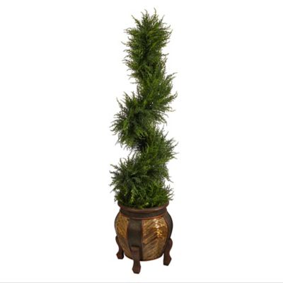 Image showing  4.5 ft. Artificial Indoor/Outdoor UV-Resistant Spiral Cypress Tree with Clear LED Lights in Decorative Planter