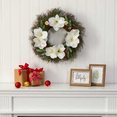 Image showing  20 in. Cedar, Amaryllis and Ruscus Artificial Wreath with Berries
