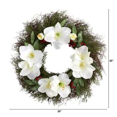 Image showing  20 in. Cedar, Amaryllis and Ruscus Artificial Wreath with Berries