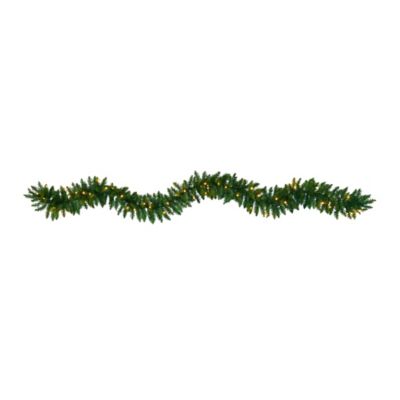 Nearly Natural 9 ft. Pre-Lit Pine Artificial Christmas Garland, Warm White LED Lights