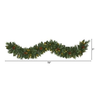 Image showing  6 ft. White Mountain Pine Artificial Garland with 35 White Warm LED Lights and Pine Cones