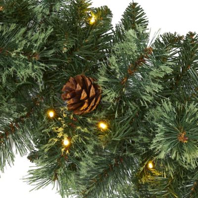 Image showing  6 ft. White Mountain Pine Artificial Garland with 35 White Warm LED Lights and Pine Cones