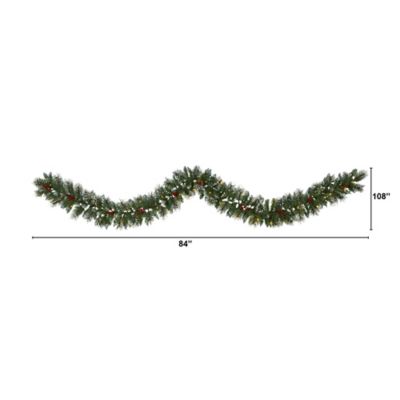Image showing  9 ft. Pre-Lit Frosted Swiss Pine Artificial Christmas Garland with Clear LED Lights and Berries