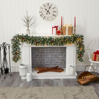 Image showing  9 ft. Pre-Lit Frosted Swiss Pine Artificial Christmas Garland with Clear LED Lights and Berries