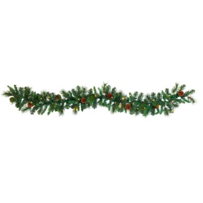 Nearly Natural 6 ft. Pine and Pine Cone Artificial Garland with 35 Clear LED Lights