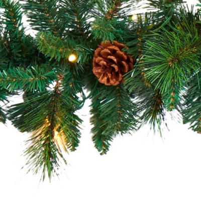 Image showing  6 ft. Pine and Pine Cone Artificial Garland with 35 Clear LED Lights