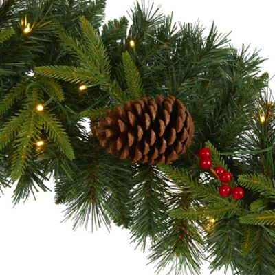 Image showing  9 ft. Pre-Lit Mixed Pine Artificial Christmas Garland with Clear LED Lights, Berries and Pine Cones