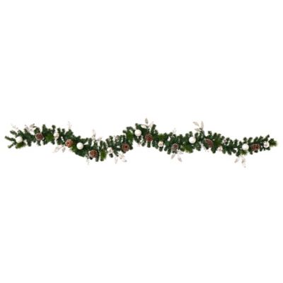 Image showing  9 ft. Ornament and Pine Cone Artificial Christmas Garland with Clear LED Lights